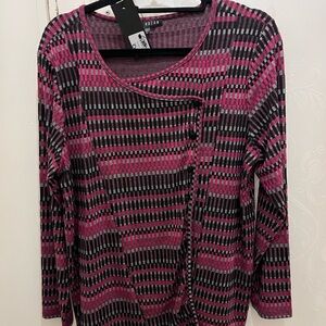 Stylish Women's Pink and Black Patterned knit jacket